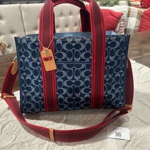Coach Blue and Red Signature Tote